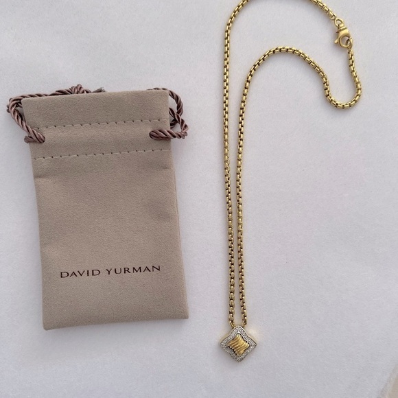 David Yurman Quatrefoil Diamond & 18k Yellow Gold Box Chain Necklace, 16" - Picture 8 of 16